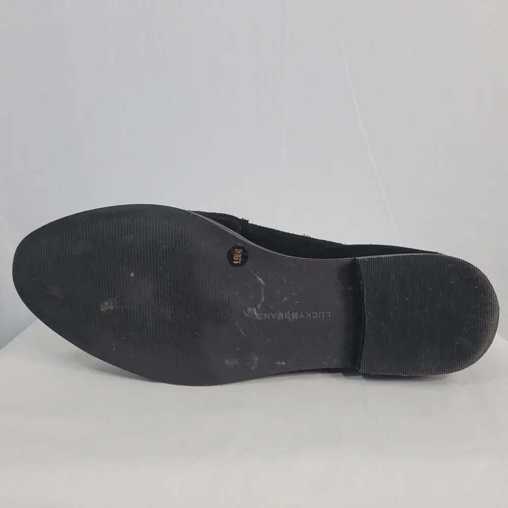 Lucky Brand Eryka Suede Penny Loafers sz 9.5M Black Preppy Poet Old Money